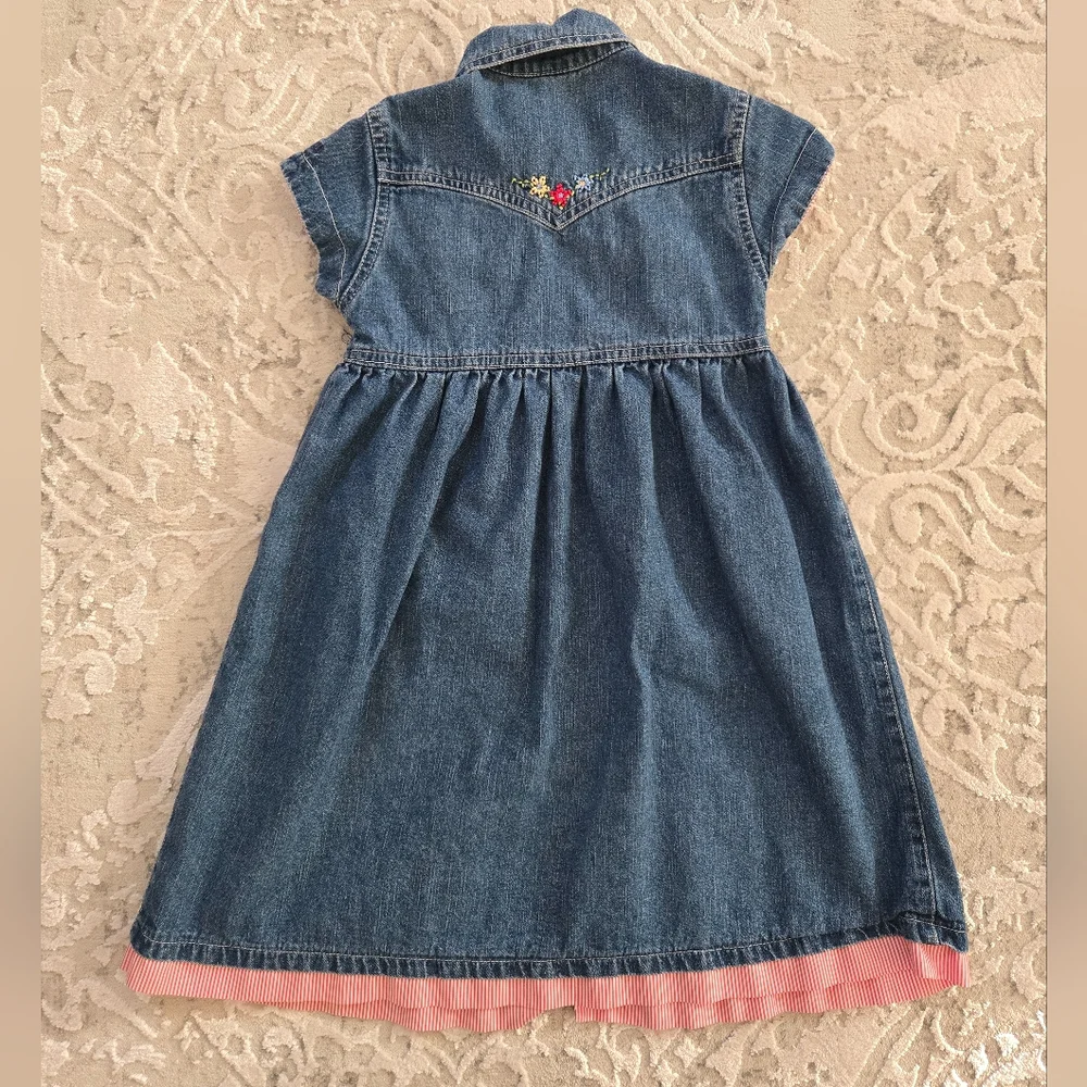 Vintage Y2K OshKosh B'Gosh denim collared short sleeved embroidered dress
